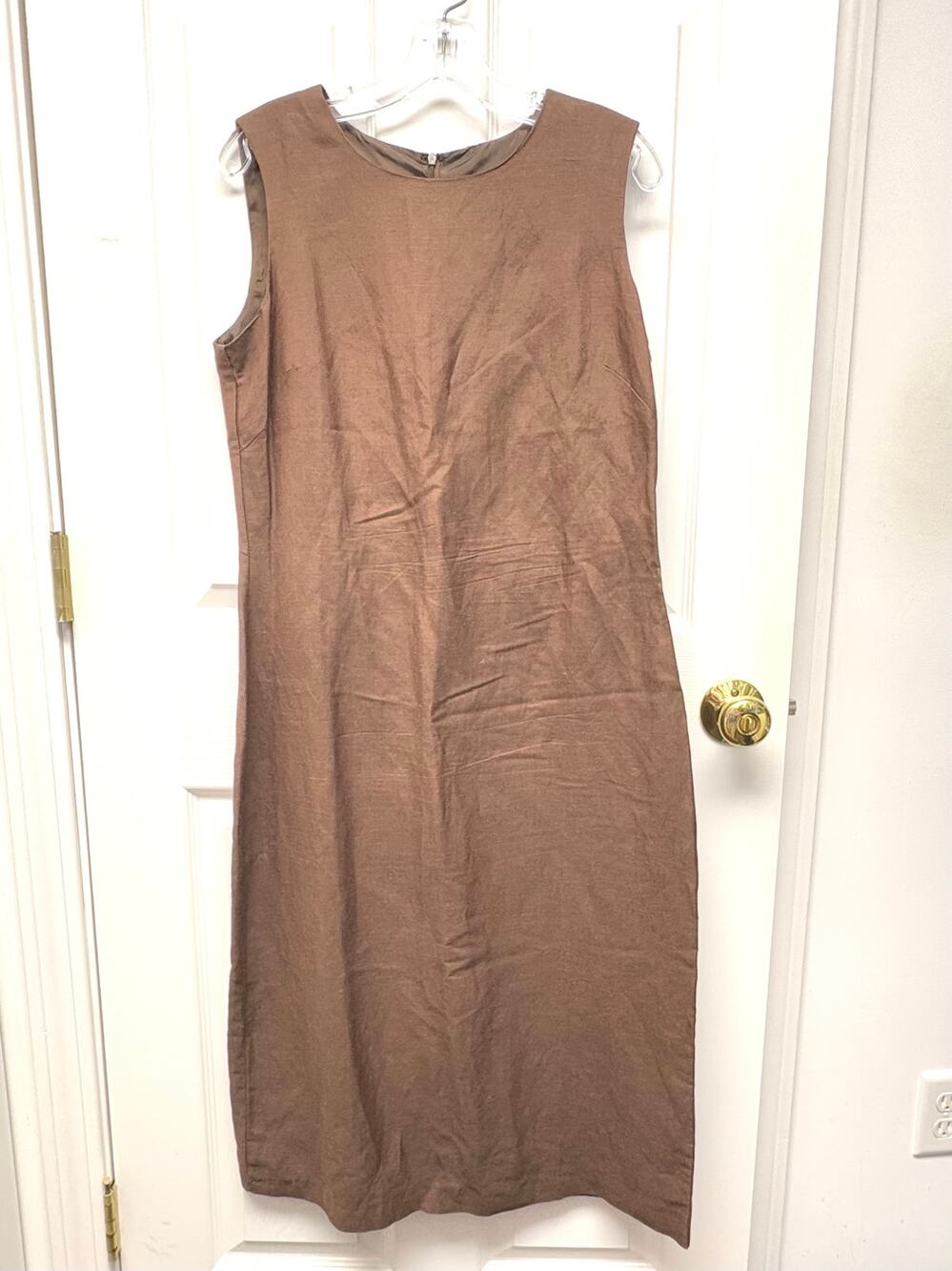 Coldwater Creek Dress Petite 12 Petite Brown Linen Blend Sleeveless Sheath Lined